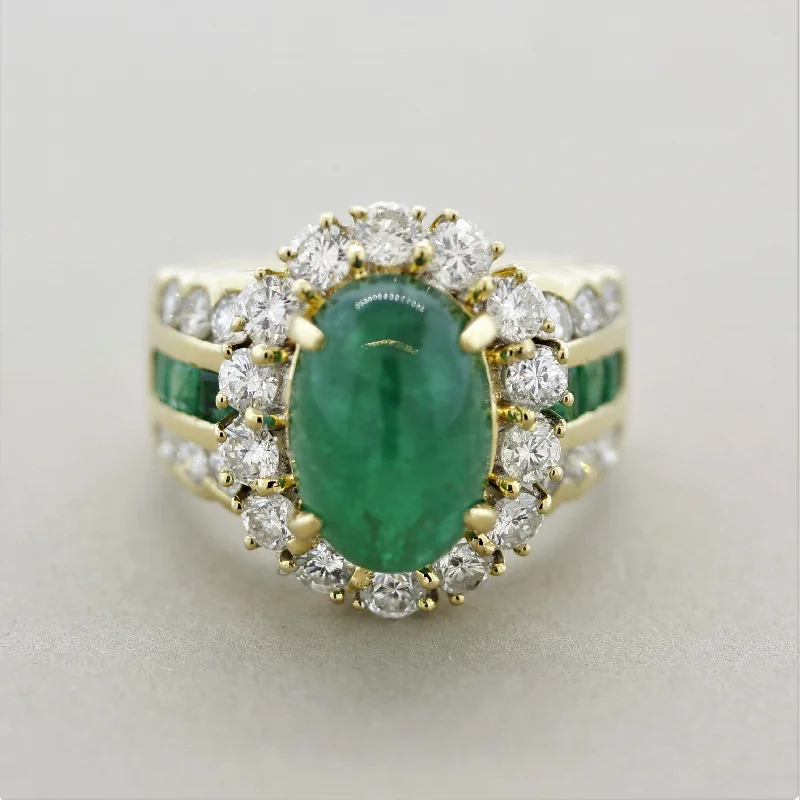 Victorian style rings-Emerald Diamond Gold Cocktail Ring