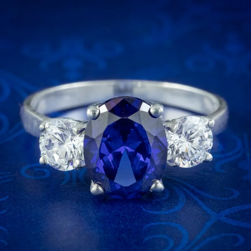 Spirit eye rings-Victorian Style CZ Tanzanite Trilogy Ring Silver