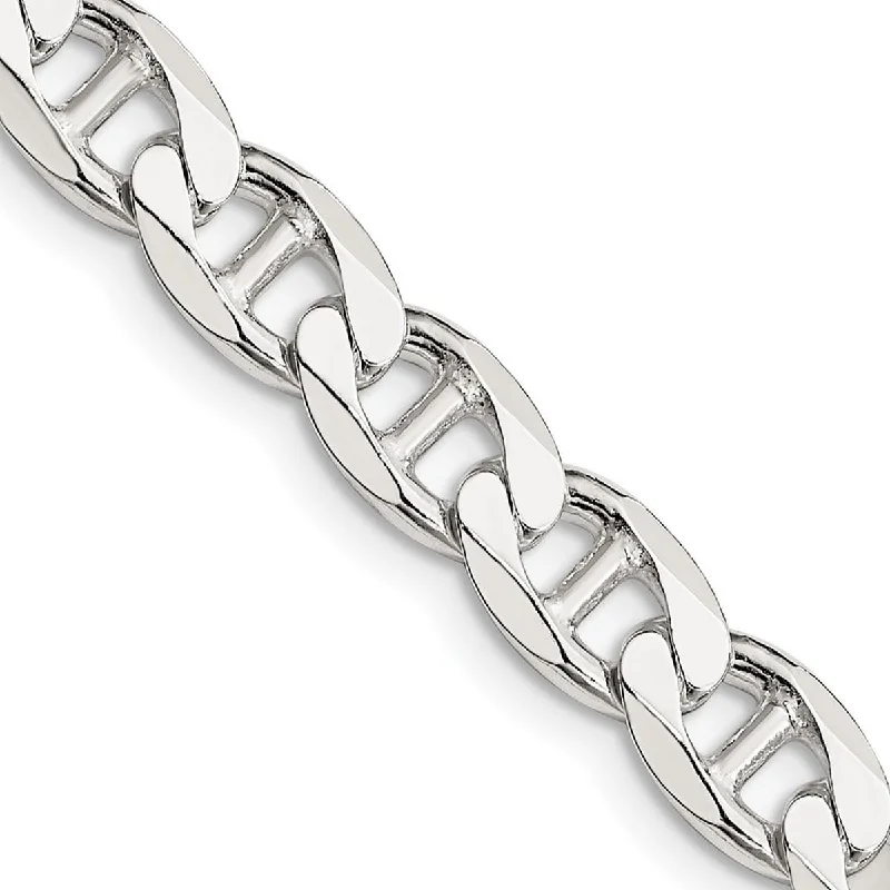 Curata 925 Sterling Silver 7.4mm Flat Mariner Anchor Chain Necklace for Men