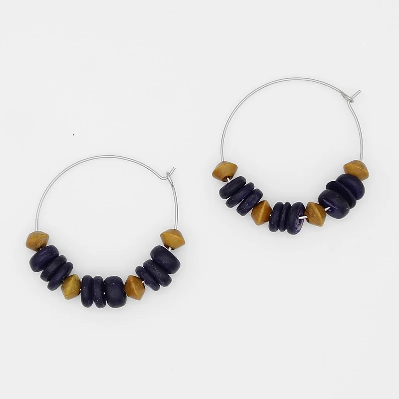 Leaf design earrings-Purple and Yellow Hoop Dangle Earring