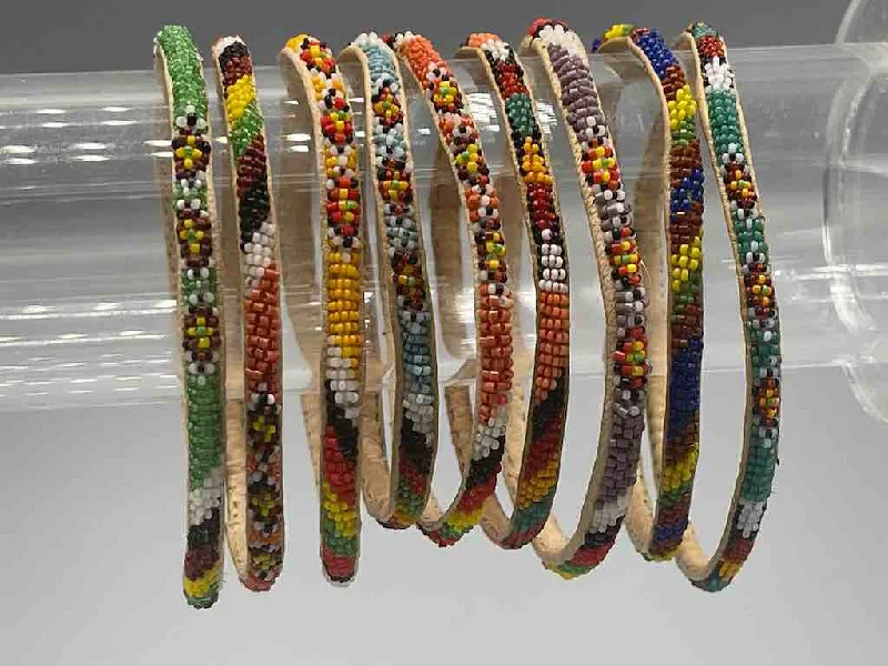 Pinch clasp bangles-Very Narrow Tiniest Beaded Leather Bracelet - Mali