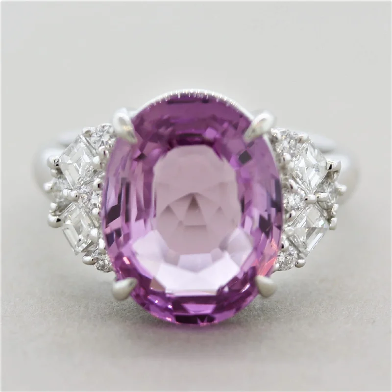 Hand-polished rings-8.04 Carat Pink Sapphire Diamond Platinum Ring, GIA Certified