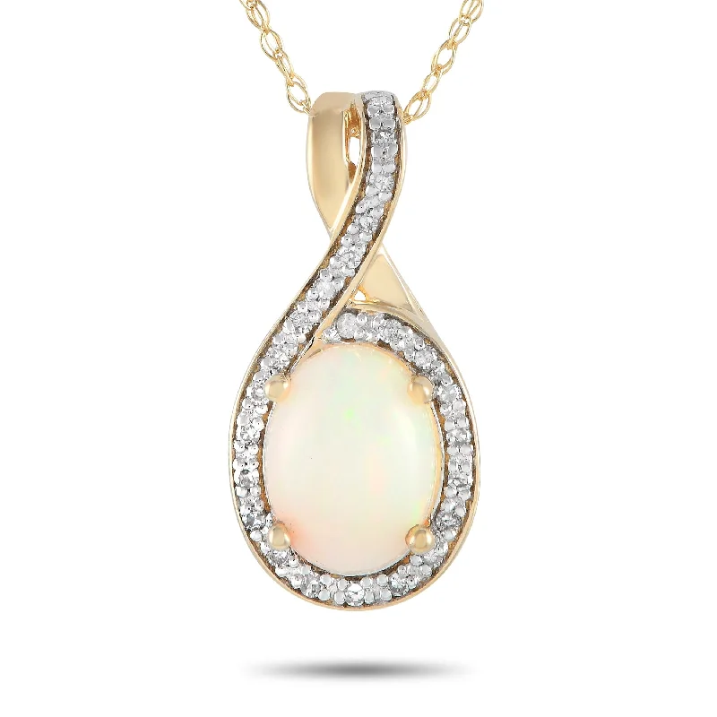 Yellow Gold 0.11ct Diamond and Opal Pendant Necklace PD4-16268YOP Length 18 Inch