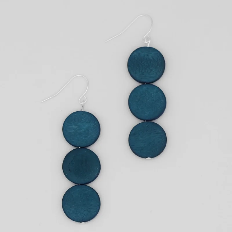 Rose gold earrings-Navy Triple Bead Kira Earring