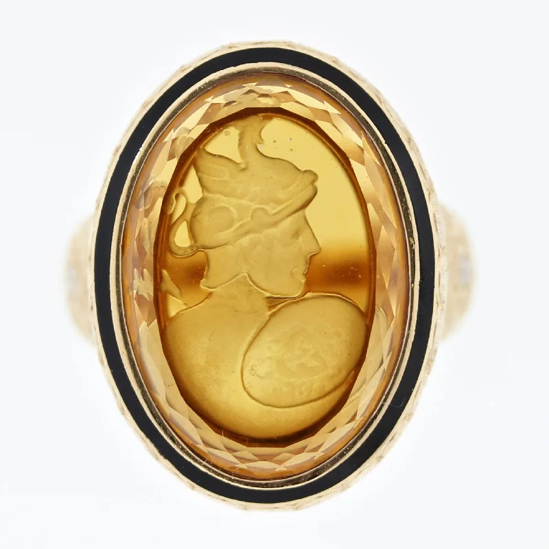 Woven charm rings-Antique Style Citrine Cameo Diamond Gold Ring