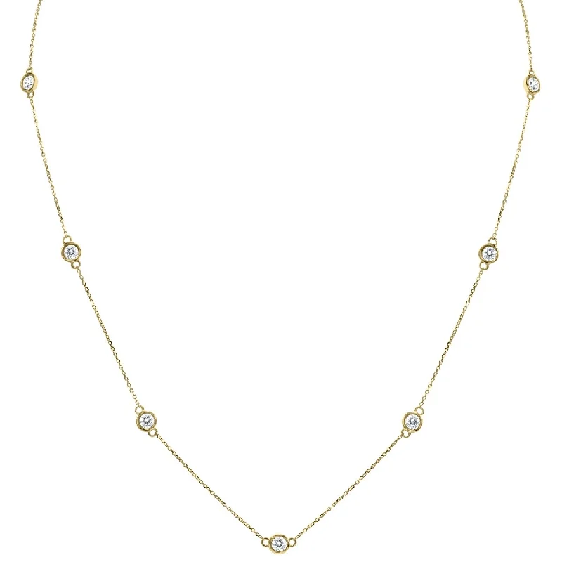 Marquee 2 Carat TW Bezel Set Diamond Station Necklace in 14K Yellow Gold