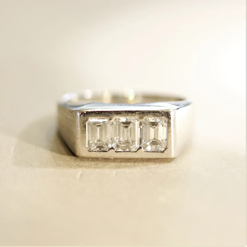 Moonstone birthstone rings-Diamond 3-Stone Emerald-Cut Gold Ring