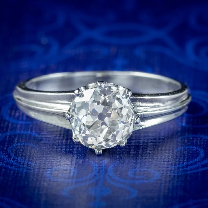 Sleek design rings-Edwardian Style Old Cut Diamond Solitaire Ring 1.61ct Diamond With Cert