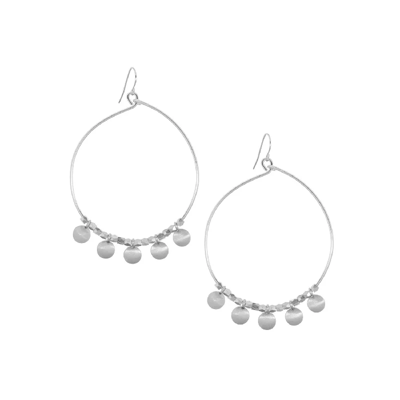 Fine triangle earrings-large open hoop earring with disc beads