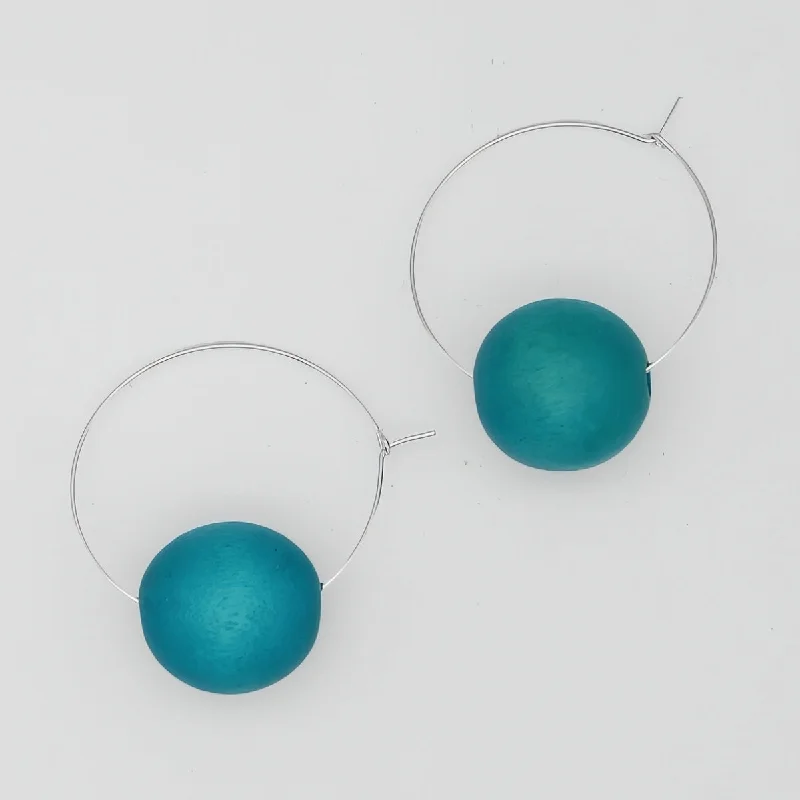 Dual-tone gem earrings-Aqua Ball Hoop Dangle Earring