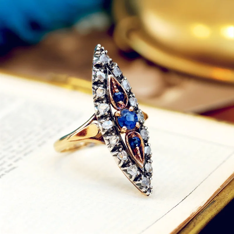 Light filigree rings-Extravagant Vintage Sapphire & Diamond Cocktail Ring