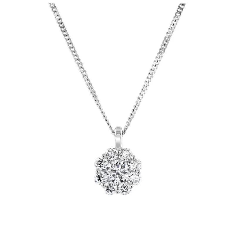 Minimalist gold engagement rings-9ct White Gold 0.50ct Round Brilliant Cut Diamond Flower Cluster Pendant & Chain