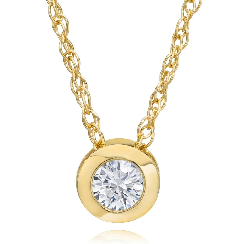 3/8ct Lab Grown Bezel Solitaire Diamond Pendant Yellow Gold Necklace