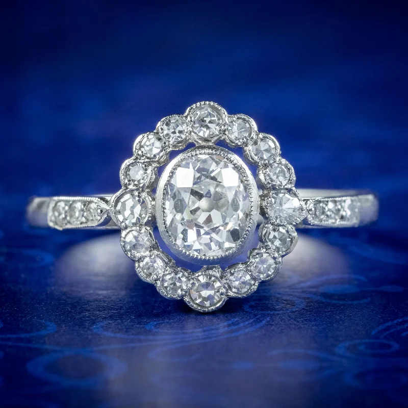 Wide geometric rings-Edwardian Style Diamond Cluster Ring 1.80ct Of Diamond