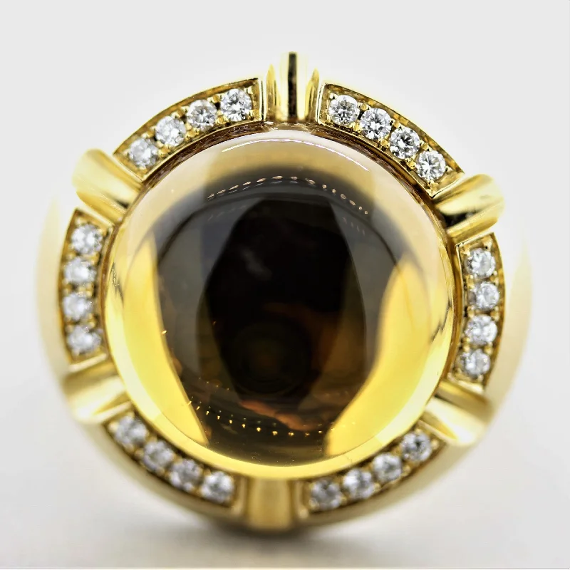 Hand-polished rings-Citrine Diamond Gold Domed Cocktail Ring