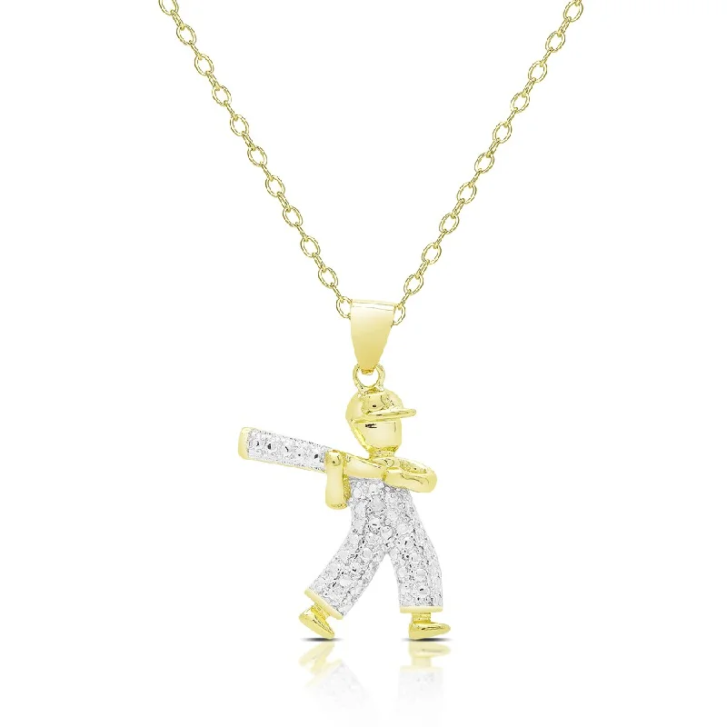 Finesque Gold Overlay Diamond Accent Baseball Necklace