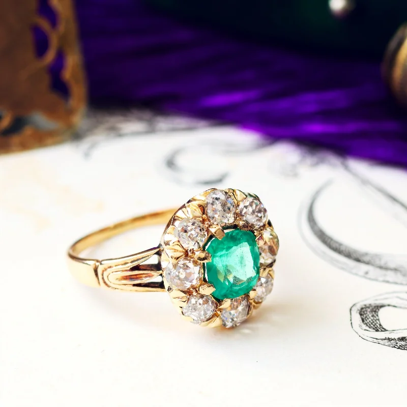 Sculpted cocktail rings-Splendid Antique Emerald & Diamond Engagement Ring