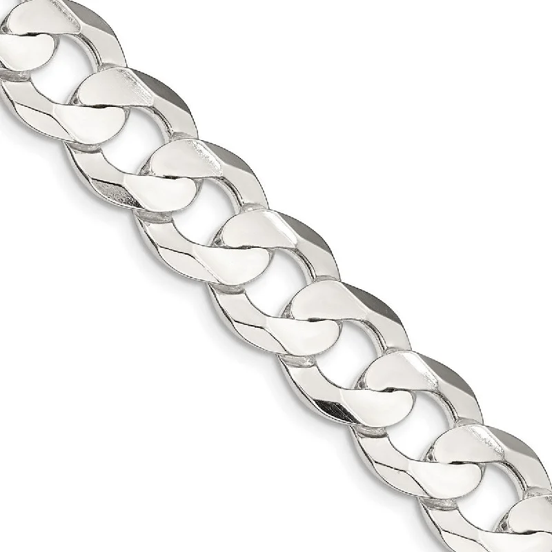 Curata 925 Sterling Silver Solid 11.9mm Concave Beveled Curb Chain Necklace for Men