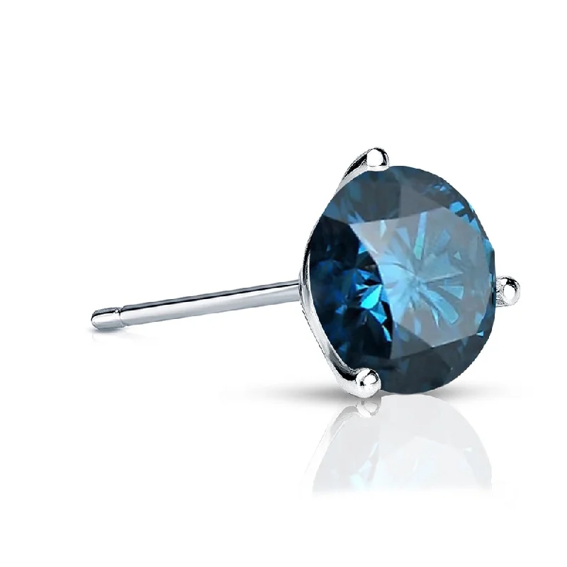 Sapphire stud earrings-Auriya 14k Gold 3/4ct TDW Round SINGLE (1) Blue Diamond Stud Earring