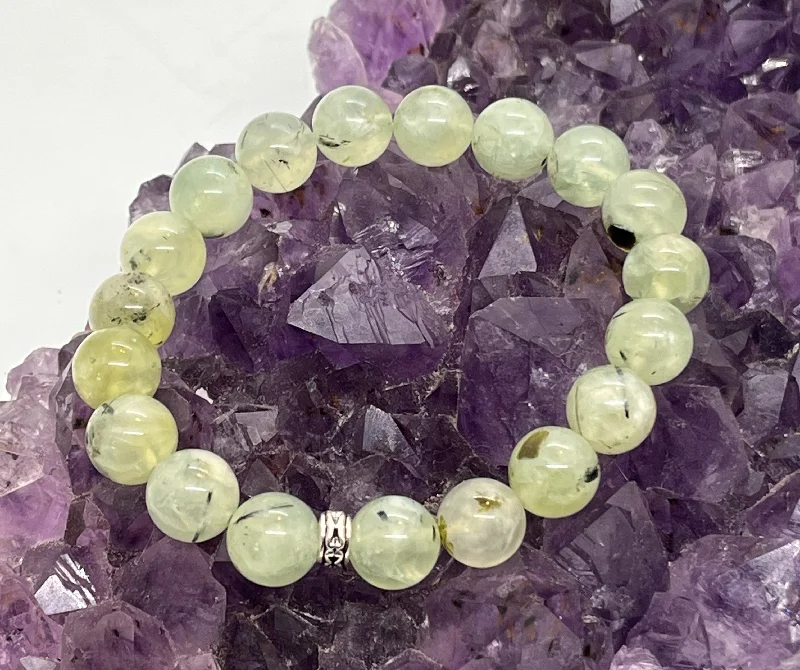 Retro deco bangles-Prehnite "Healers Stone" 10mm Stretchy Bracelet