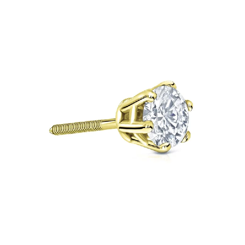 Alloy metal earrings-Auriya 14k Gold 1/2ct TDW Round 6-Prong SINGLE STUD (1) Diamond Earring