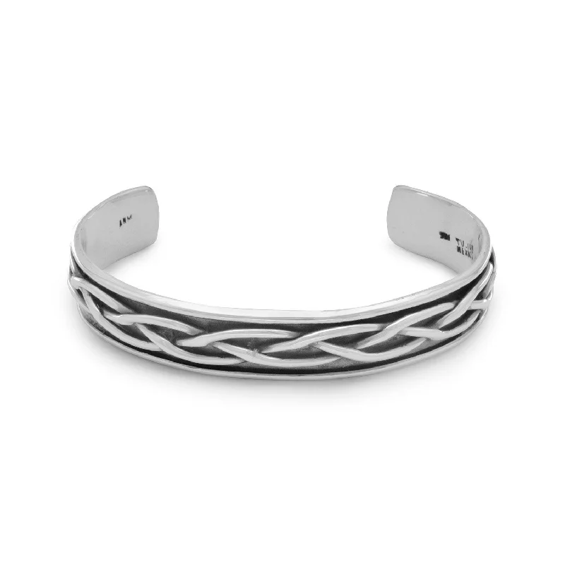 Polished bead bangles-Oxidized Braided Men's Cuff Bracelet