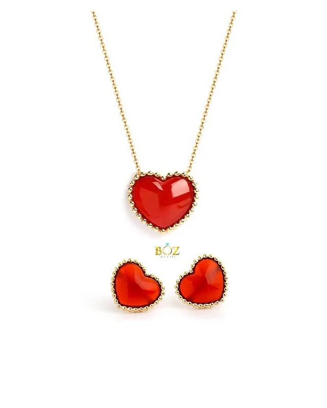 Amor Necklace-Earring Set 18karat Gold (Red)