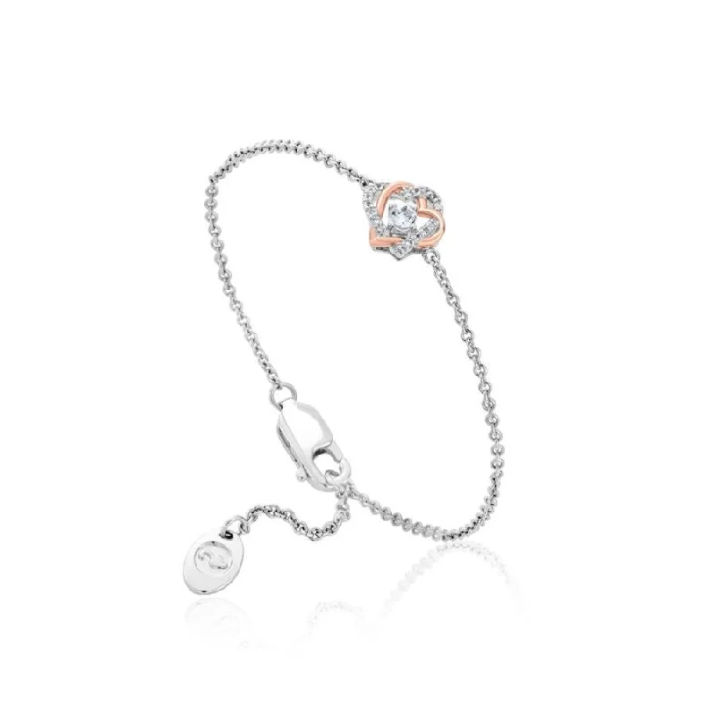 Heart diamond engagement rings-Silver & 9ct Rose Gold Always In My Heart White Topaz Set Bracelet