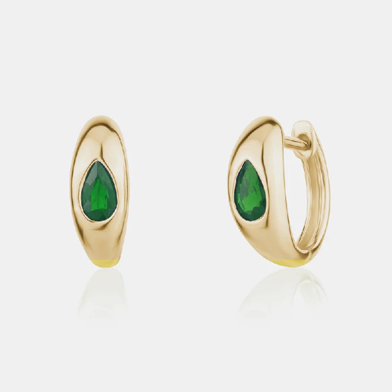 Polished art earrings-Green Emerald Huggies