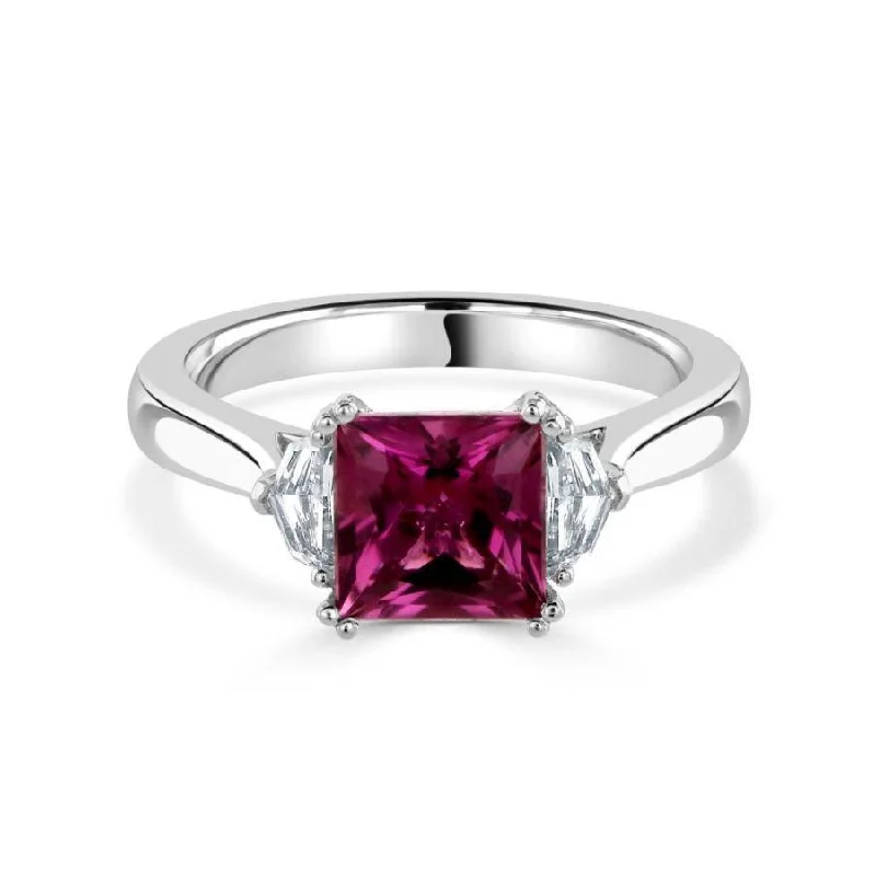 Vivid druzy engagement rings-18ct White Gold Pink Tourmaline & Fancy Cut Diamond Trilogy Ring