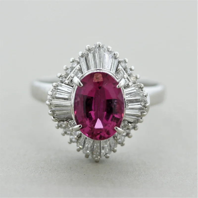 Bead cluster rings-Rubellite Tourmaline Diamond Platinum Ring