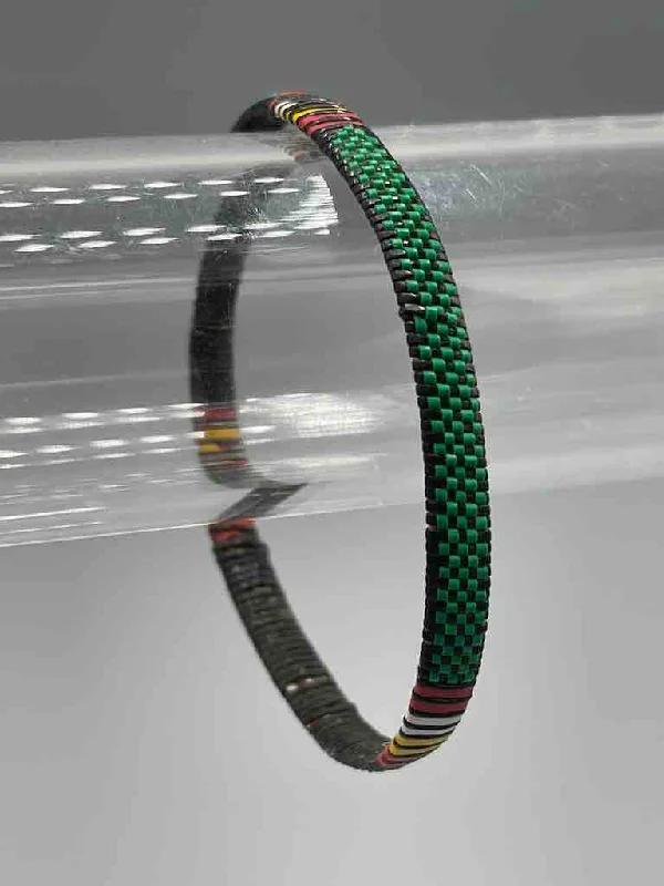 Silk cord bangles-Narrow Finest Design Recycled Plastic Bracelet - Green