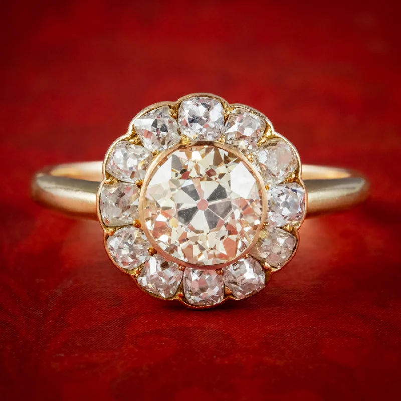 Fox design rings-Antique Victorian Fancy Diamond Daisy Cluster Ring 2.7ct Total