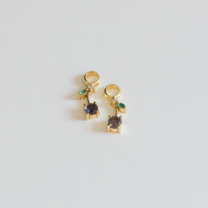 Thin threader earrings-Blueberry Earring Charm Pair