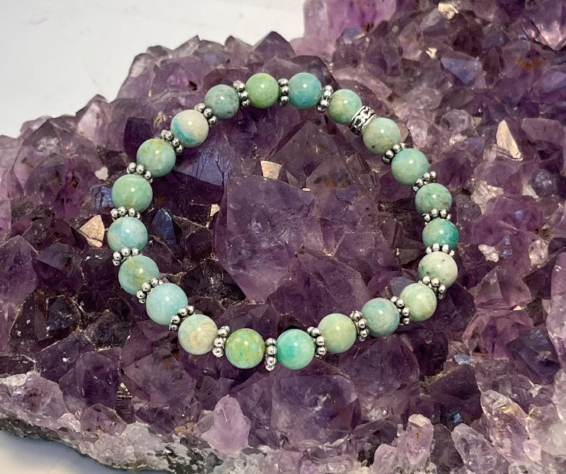 Bold gem bangles-Amazonite EMF Protection Stretchy Bracelet