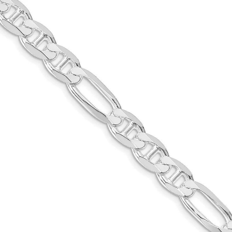 Curata 925 Sterling Silver Rhodium 7.5mm Figaro Mariner Anchor Chain Necklace for Men