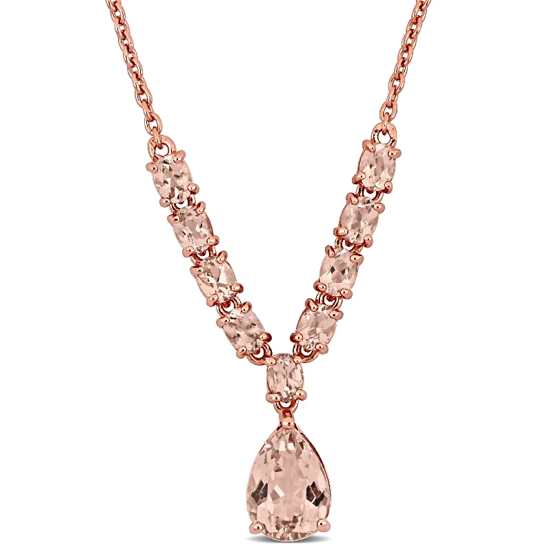 Miadora 3 1/6ct TGW Pear and Oval-Cut Morganite Lariat Necklace in Rose Silver-18 in+2 ext