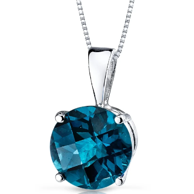 14k White Gold 2.42 ct London Blue Topaz Pendant Necklace