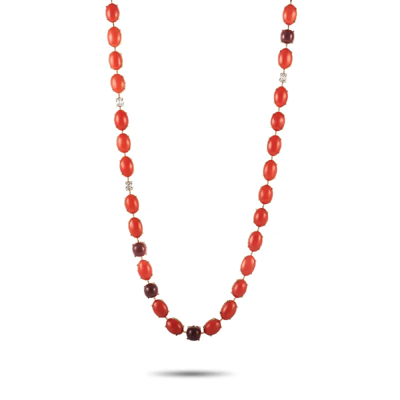 Zydo Rose Gold 0.56ct Diamond, Coral and Tourmaline Necklace ZY03-011323 Length 31 Inch