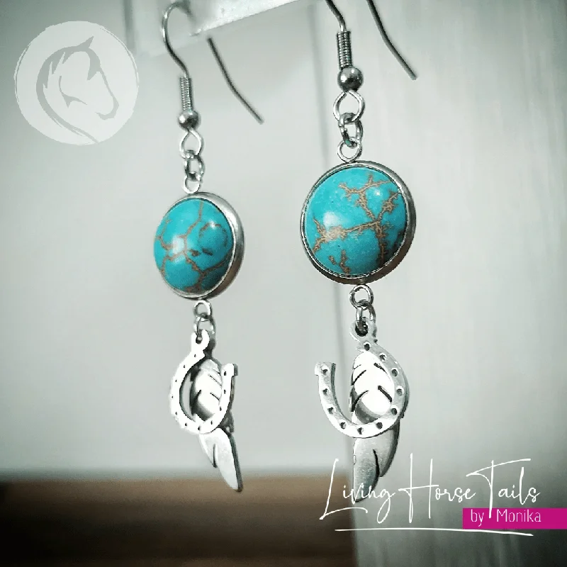 Reef design earrings-Horseshoe, wings and Turquoise Earrings