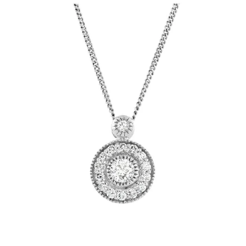 Moon motif engagement rings-18ct White Gold Round Brilliant Cut Diamond Halo Cluster Pendant & Chain