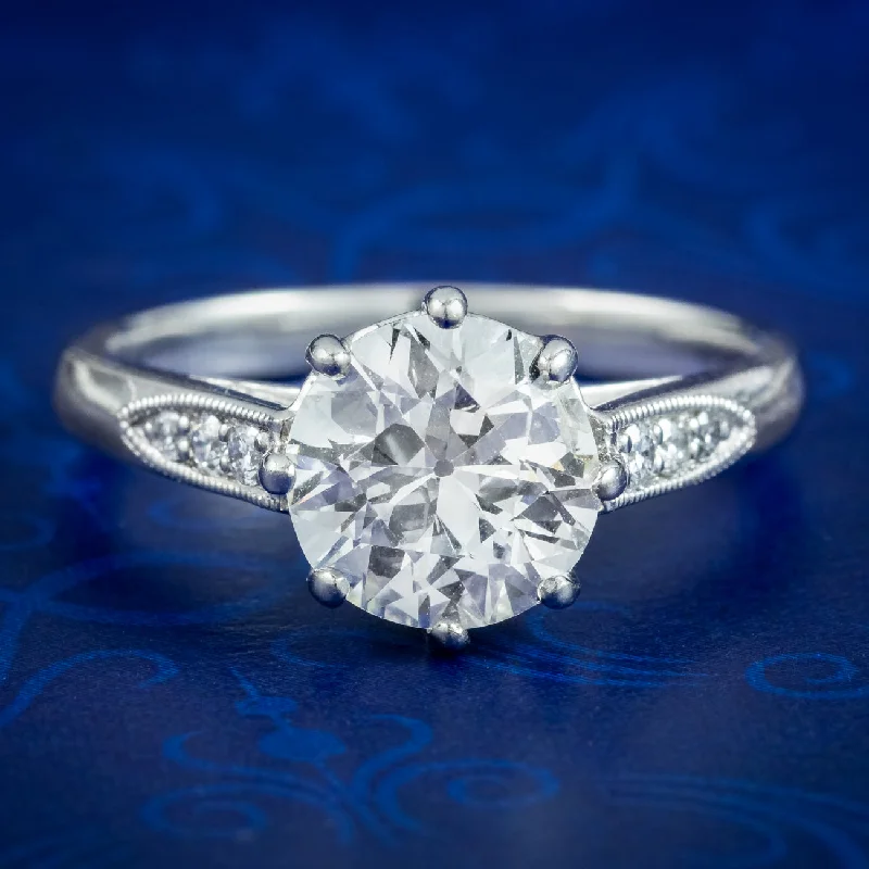 Linen cord rings-Edwardian Style Diamond Solitaire Ring 1.72ct Diamond With Cert