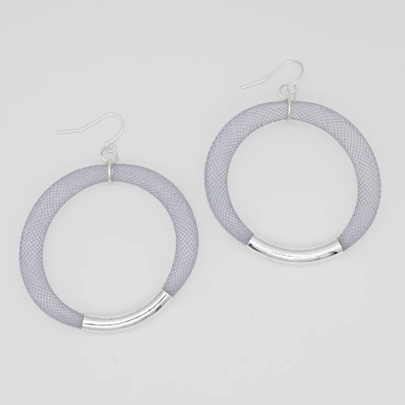 Fine triangle earrings-Gray and Silver Mesh Hoop Earring