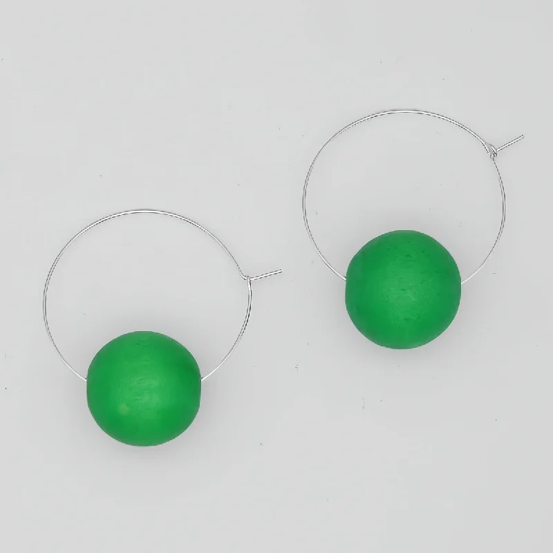 Silk thread earrings-Green Ball Hoop Dangle Earring