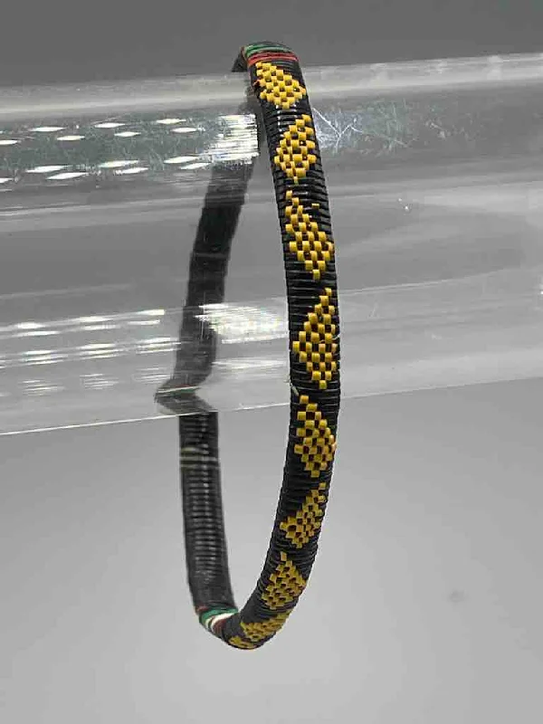 Retro deco bangles-Narrow Finest Design Recycled Plastic Bracelet - Yellow