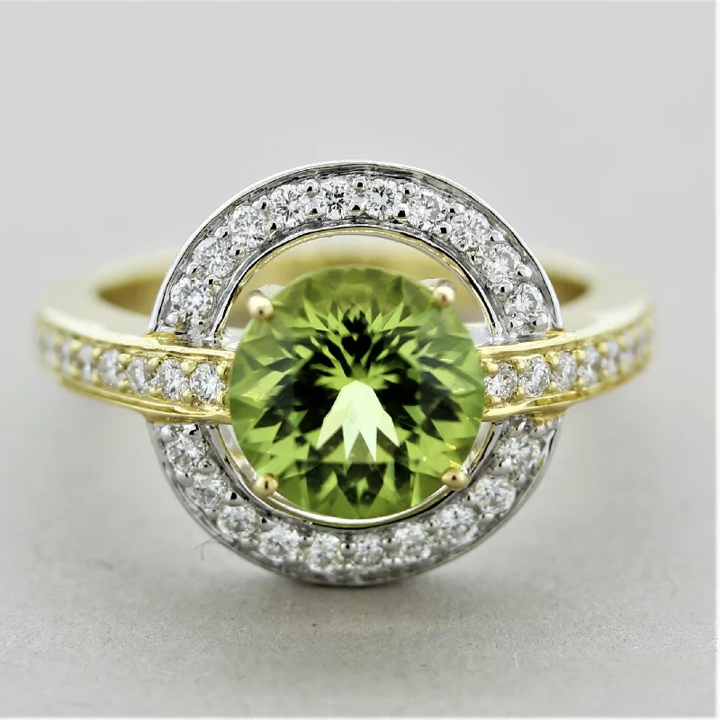 Ruby gem rings-Peridot Diamond Gold Two-Tone Ring