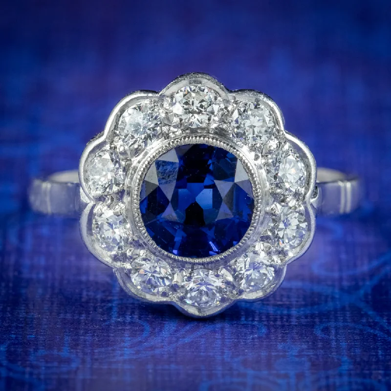 Matte band rings-Antique Edwardian Sapphire Diamond Cluster Ring 1.25ct Sapphire Circa 1910