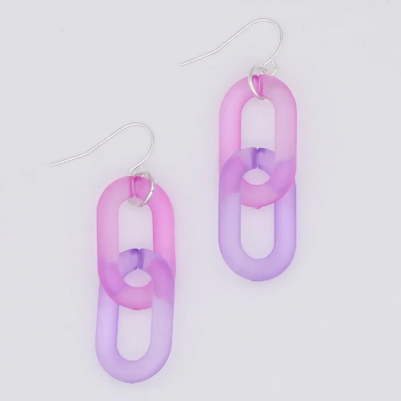 Square stud earrings-Pink Resin Link Dangle Earring