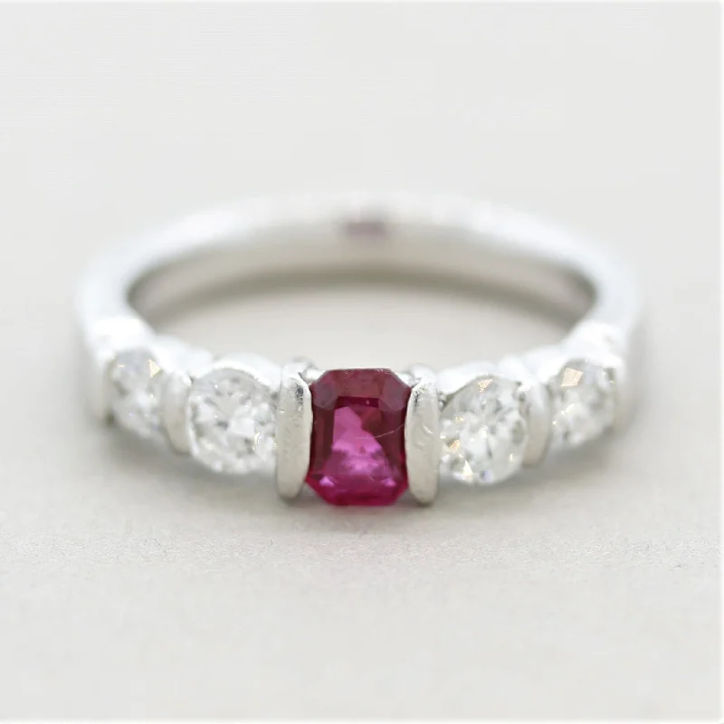 Smooth gem rings-Ruby Diamond Platinum Band Ring