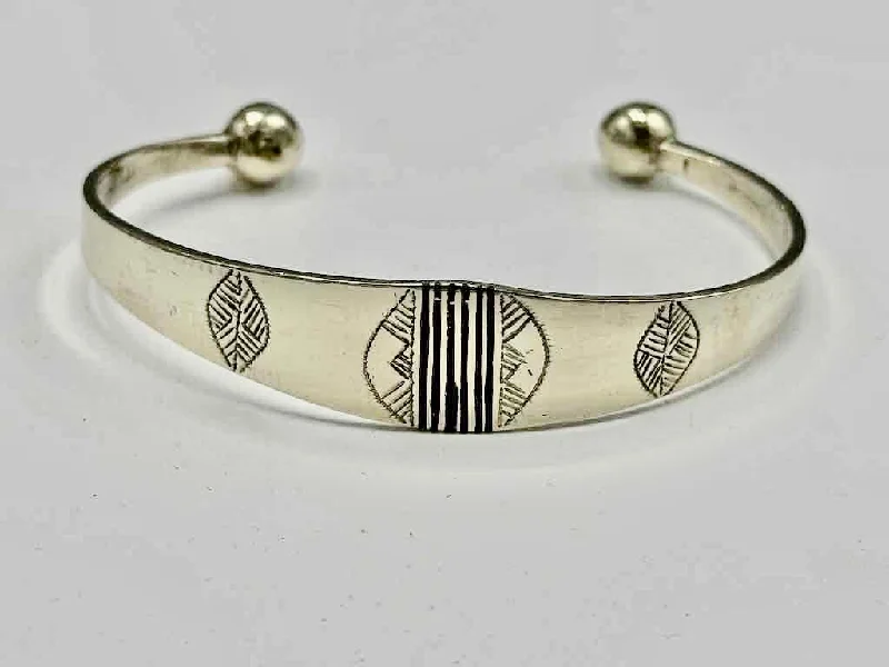 Light accent bangles-Large Wide Tuareg Inlaid Etched Coin Silver Bracelet